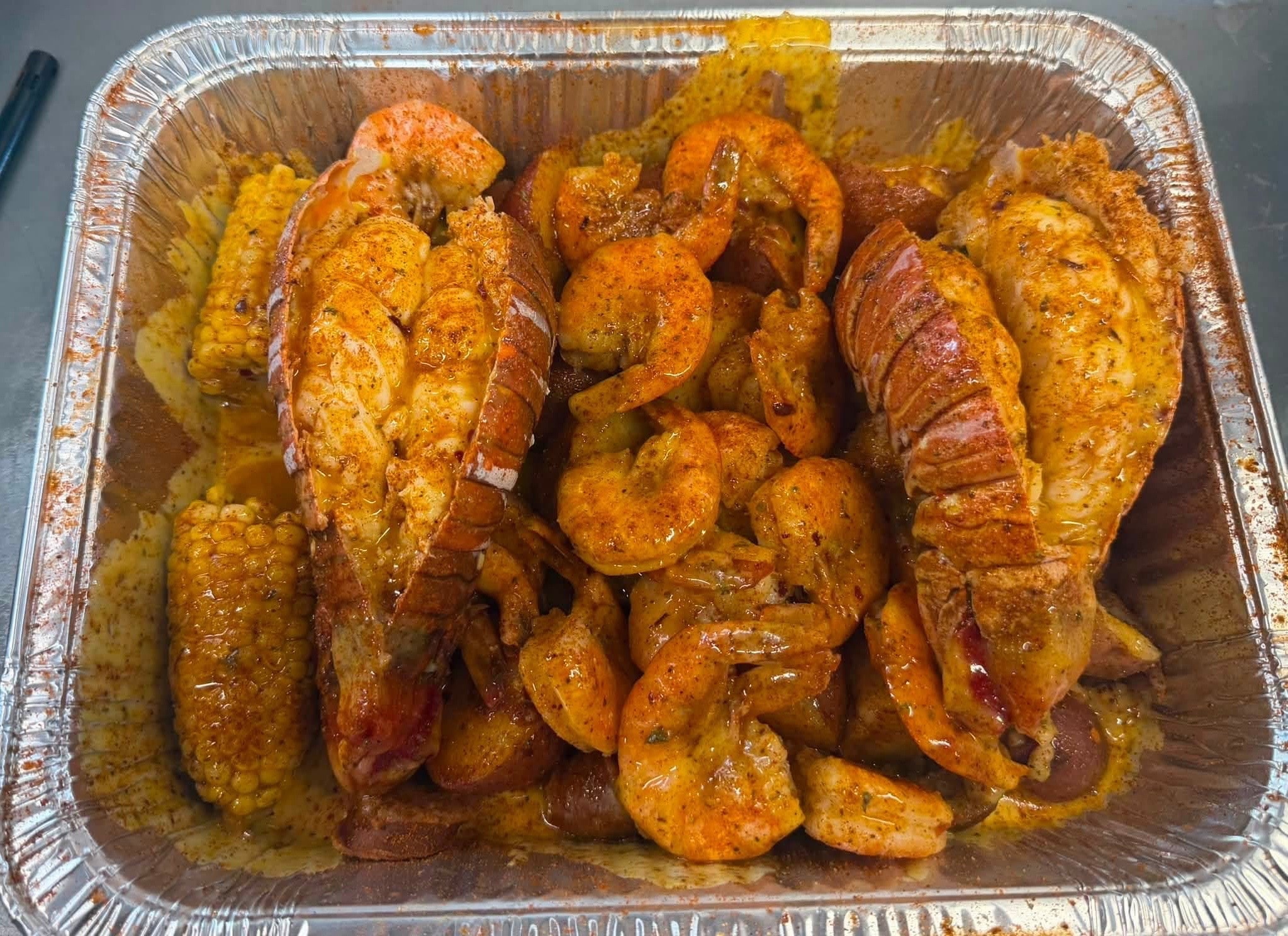 Lobster tails and shrimp tray