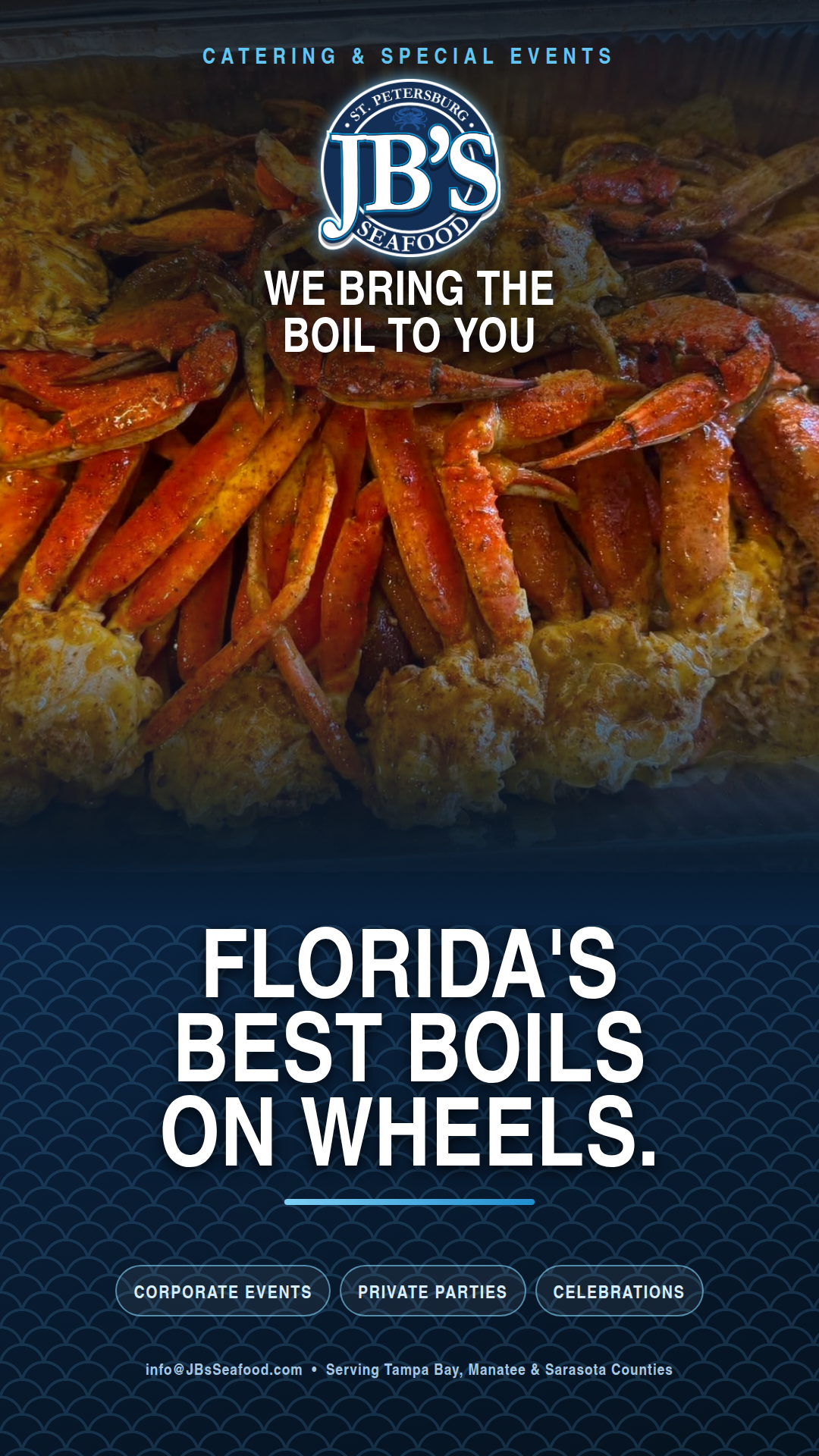 Outdoor catering event with fresh seafood